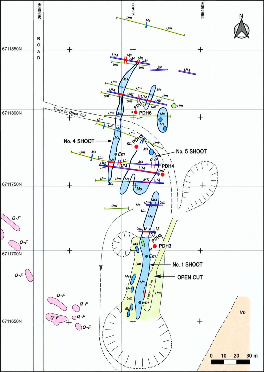 Historical geological map of shoots 1, 4 and 5
